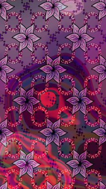 Arkaplan dokusu, duvar kağıdı, mor renkli çiçek teması. Kabile sanatı boho baskısı, klasik çiçek arkaplanı. Soyut etnik raster çizim kalıbı.