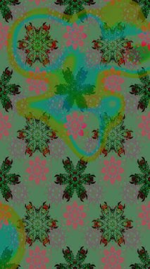 Raster illüstrasyonu. Çizim çiçek deseni duvar kâğıdı olarak kullanılabilir. Yeşil renkte çiçekler.