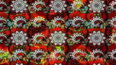 Modern stil dokusu. Çiçek desenli raster, siyah ve kırmızı çizgi grafik deseni soyut raster arkaplan.