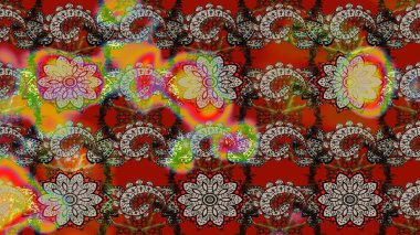 Çiçekli karalama şeklinde Raster çiçek deseni. Kırmızı ve gri renkte çiçekler. Nazik, sevimli çiçek arkaplanı..