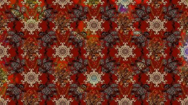 Kırmızı ve kahverengi renkte çiçekler. Raster illüstrasyonunda çiçek deseni çizimi.