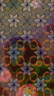 Düz Çiçek Elementleri Tasarımı. Renkli Bahar Teması eskiz kalıbı. Raster illüstrasyonundaki çiçek desenli çizim. Kahverengi ve gri renkte çiçekler.