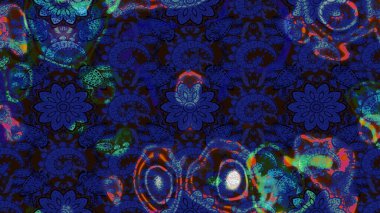 Raster illustration. Flowers on blue and gray colors. Cute floral elements. Sketch.