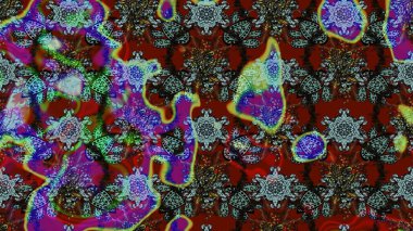 Çiçek ve yapraklı karalama şeklinde Raster çiçek deseni. Raster illüstrasyonu. Kibarca, bahar çiçekleri kırmızı ve mavi renklerde.