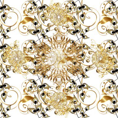 Kusursuz ortaçağ çiçek deseni. Beyaz ve kahverengi renklerde altın. Dekoratif simetri arabesk. Doğum günü, davetiye ya da afiş için tebrik kartı.