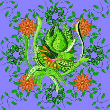 Küçük çiçekli basit, dikişsiz desen. Menekşe ve yeşil renkte şirin çiçekler. Moda baskısı, albüm, ambalaj kağıdı, duvar kağıdı için zarif dekoratif süslemeler..