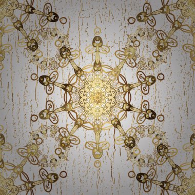 Kusursuz oryantal klasik altın desen. Bej ve beyaz renklerde altın tekrarlayan elementler içeren soyut vektör arkaplanı.