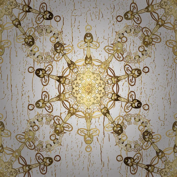 Kusursuz oryantal klasik altın desen. Bej ve beyaz renklerde altın tekrarlayan elementler içeren soyut vektör arkaplanı.