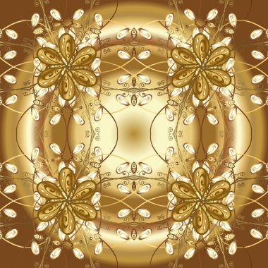 Altın öğeleri üzerinde kahverengi ve bej renkler. Sorunsuz şark süsleme Barok tarzında. Geleneksel klasik vektör altın seamless modeli.