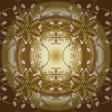 Kahverengi ve bej renkler üzerinde geleneksel altın işlemeli şekil. Barok tarzında kusursuz bir doğulu süsü..