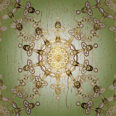 Vektör altın desen. Kusursuz kıvırcık saçlar. Doğulu stil, altın elementlerle bej ve nötr renklerde altın desenli arabesk yapar..