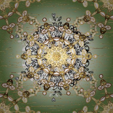 Klasik klasik klasik arka plan. Kusursuz klasik raster altın desenli. Kahverengi ve beyaz renklerde altın elementlerle kusursuz desen. Geleneksel oryantasyon süsü.