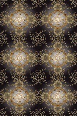 Gri ve kahverengi renkleri altın elemanları ile sorunsuz vintage desen. Noel, kar tanesi, yeni yıl 2019.