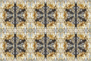 Tarafsız, gri ve bej renklerde, altın elementlerle klasik, pürüzsüz desen. Raster illüstrasyonu.