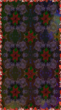 Raster illüstrasyonu. Renkli süs kenarı. Kahverengi renklerde. Kusursuz desen. Hint süsü. Çiçek duvar kağıdı.