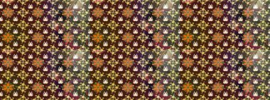 Üzerinde gelincikler ve vadi zambakları olan renkli çiçek desenli nakış deseni. Raster geleneksel halk çiçekleri kahverengi ve mor renkli tekstil tasarımları için..