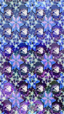 Mavi renkli çiçek desenli çizim. Suluboya tarzında mavi renkte çiçekler.