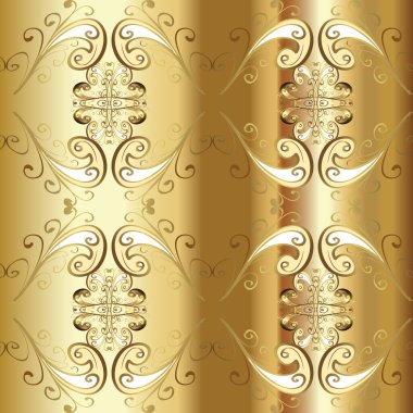 Bej ve sarı renkli Royal retro. Kart, duvar kağıdı, ambalaj ve tekstil için klasik tasarım. Altın şablon. Kusursuz desenli altın elementler. Çiçeksel klasik doku.