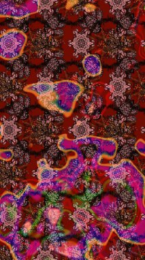 Renkli Bahar Teması eskiz kalıbı. Raster illüstrasyonundaki çiçek desenli çizim. Düz Çiçek Elementleri Tasarımı. Kahverengi ve kırmızı renkte çiçekler.