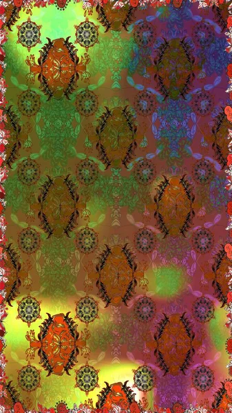 Güzel çiçek deseni. Kahverengi ve yeşil renkli çiçekler. Düz Çiçek Elementleri Tasarımı. Renkli Bahar Teması Kusursuz Arkaplan.