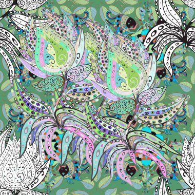 Küçük renkli çiçekler. Küçük çiçekte güzel bir desen. Kusursuz. Çiçekli bahar çiçekleri. Moda baskıları için zarif bir şablon. Motley illüstrasyonu.