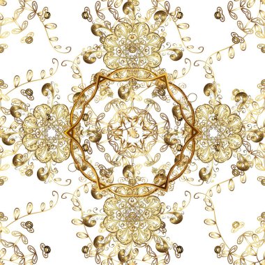 Doğu tarzında klasik tasarım öğesi. Süslü dantel iz sürücü. Beyaz kahverengi renkler üzerine geleneksel Arap dekoru. Duvar kâğıdı için altın süslü bir illüstrasyon. Çiçekli süslemeli, pürüzsüz bir desen.