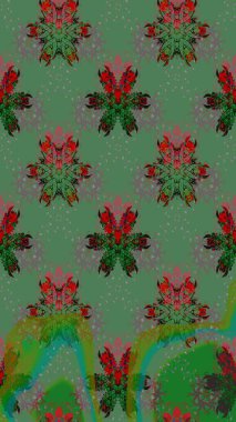 Suluboya, elle çizilmiş. Çiçekler yeşile. Raster hisseleri. Taslak arkaplan deseni.