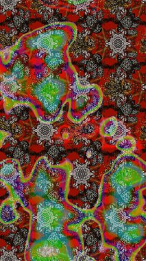 Çiçekler. Soyut etnik raster çizim kalıbı. Vadinin çiçekleri kahverengi ve gri renklerde.