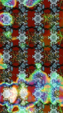 Raster illüstrasyonu. Raster illüstrasyonu. Asya tekstil tarzında. Çiçek desenli çizim. Mavi ve yeşil renkte çiçekler.