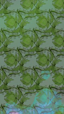 Nazik, narin çiçek arkaplanı. Yeşil ve gri renkli çiçekler. Raster çiçek desenli ve çiçekli..