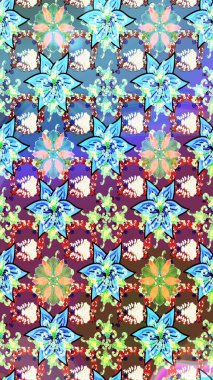 Çiçekli karalama şeklinde Raster çiçek deseni. Yumuşak, bahar çiçekli arka plan. Mavi ve nötr renkte çiçekler.