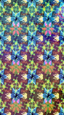 Renkli Bahar Teması eskiz kalıbı. Düz Çiçek Elementleri Tasarımı. Mavi ve kahverengi renkte çiçekler. Raster illüstrasyonunda çiçek deseni çizimi.