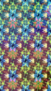 Renkli Bahar Teması eskiz kalıbı. Düz Çiçek Elementleri Tasarımı. Mavi ve kahverengi renkte çiçekler. Raster illüstrasyonunda çiçek deseni çizimi.