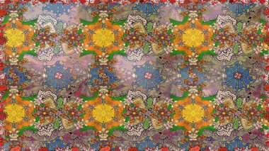 Raster illüstrasyonundaki çiçek desenli çizim. Kahverengi renkte çiçekler.