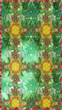 Raster illüstrasyonu. Yeşil renkli çiçekler. Robot resim. Şirin çiçek elementleri..