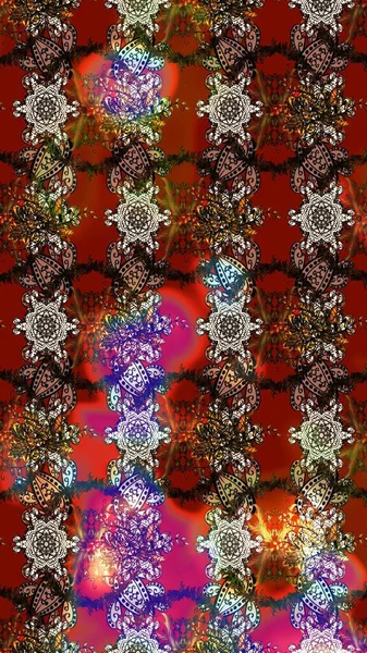 Taslak dekoratif arka plan, çiçek mandala. Kahverengi ve kırmızı renklerde. Çiçek. Raster illüstrasyonu.