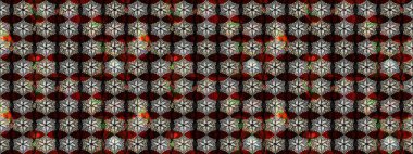 Çizim çiçek deseni duvar kâğıdı olarak kullanılabilir. Raster illüstrasyonu. Siyah ve kahverengi renkte çiçekler.