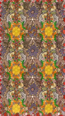 Raster çiçek desenli çiçek deseni, yapraklar, dekoratif elementler, sıçrama, lekeler, el çizimi kontur çizgileri ve Doodle çizim stili, grafik raster çizim çizimi.