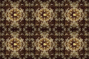 Kahverengi ve bej renklerde altın elementlerle geleneksel altın sarısı desen. Barok tarzında kusursuz bir doğulu süsü..
