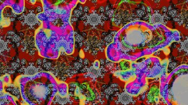 Gri ve kırmızı renkte çiçekler. El çizimi çiçekli soyut çizim kalıbı. Raster illüstrasyonu.