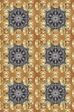 Damask kusursuz yinelenen arkaplan. Gri, kahverengi ve bej renklerde altın element. Doku arka planında altın duvar kâğıdı. Barok tarzında altın çiçekli süs..