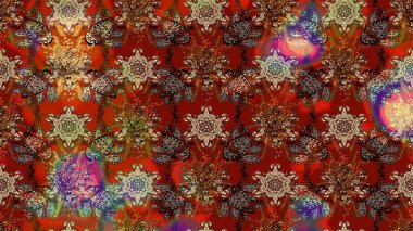 Raster illüstrasyonundaki çiçek desenli çizim. Suluboya tarzında kahverengi ve kırmızı renkte çiçekler.