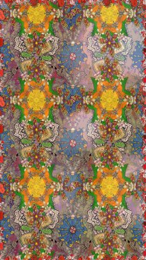 Raster illüstrasyonundaki çiçek desenli çizim. Kahverengi renkte çiçekler.