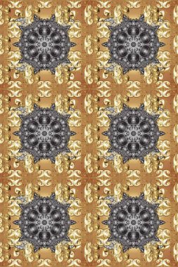 Damask kusursuz yinelenen arkaplan. Gri, kahverengi ve bej renklerde altın element. Doku arka planında altın duvar kâğıdı. Barok tarzında altın çiçekli süs..