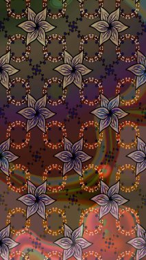 Raster illüstrasyonu. Şirin çiçek elementleri. Robot resim. Kahverengi ve yeşil renkte çiçekler.