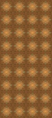 Çiçekli süslemeli, pürüzsüz bir desen. Turuncu ve kahverengi renkli geleneksel dekor. Süslü dantel iz sürücü. Duvar kâğıdı için altın süslü bir illüstrasyon. Doğu tarzında vintage tasarım ögesi.