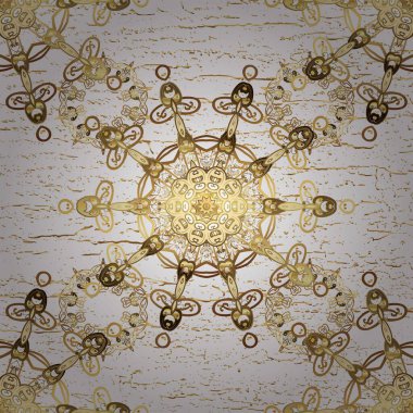 Bej ve beyaz renklerde altın tekrarlayan elementlerle soyut arkaplan. Kusursuz oryantal klasik altın desen.