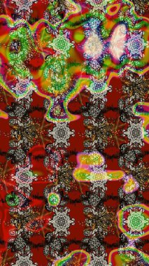 Red and brown on red and brown. 1950s-1960s motifs. Abstract sketch raster pattern with hand drawn floral elements. Retro textile design collection. Silk scarf with blooming flowers.