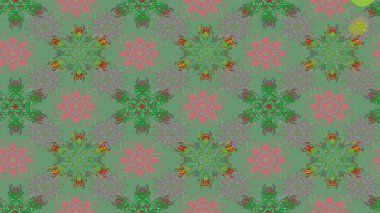 Yeşil çiçekli bahar çiçekleri. Moda baskıları için zarif bir şablon. Küçük renkli çiçekler. Motley illüstrasyonu. Küçük çiçekte şirin desenler.
