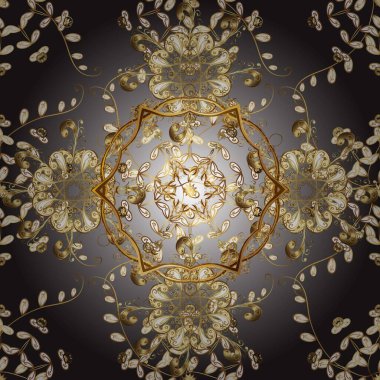 Gri ve kahverengi renkleri altın elemanları ile sorunsuz vintage desen. Noel, kar tanesi, yeni yıl 2019.